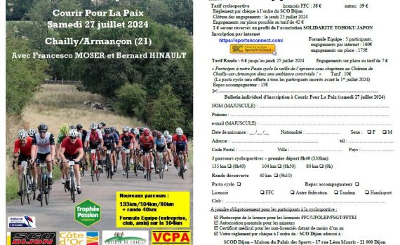 Bulletin d'inscription pour l'événement Courir pour la Paix 2024